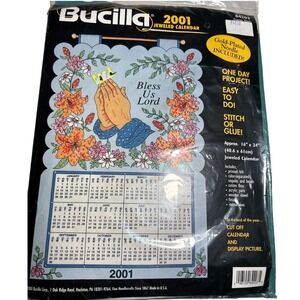 Bucilla 2001 Jeweled Calendar Felt Kit Praying Hands 84203 Bless Us Lord Vintage